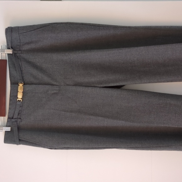 Talbots Heritage linedWool wide leg office career Gray Trousers belt Gold Accent - Picture 2 of 6